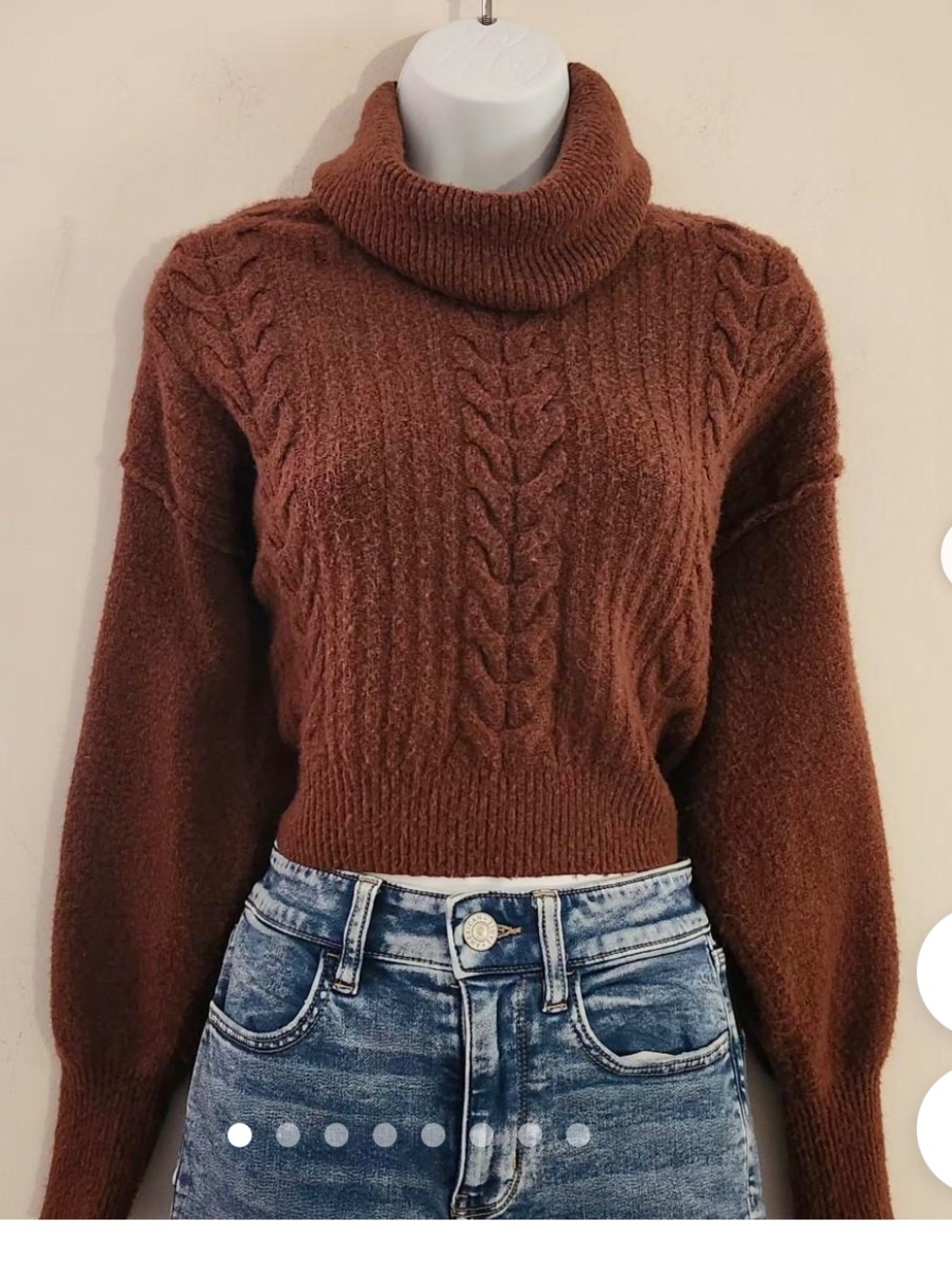 Wild fable brown cable knit cropped sweater turtleneck